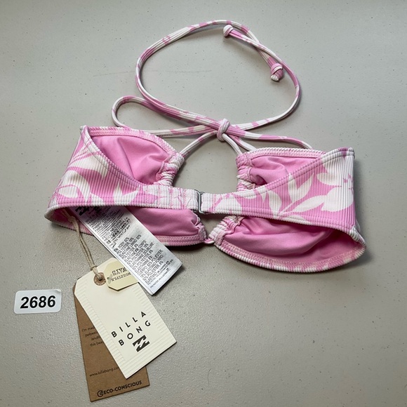 Billabong Swim Bikini Top Pink Small Sweet Waves Drew Bandeau Tropical New - Picture 2 of 7